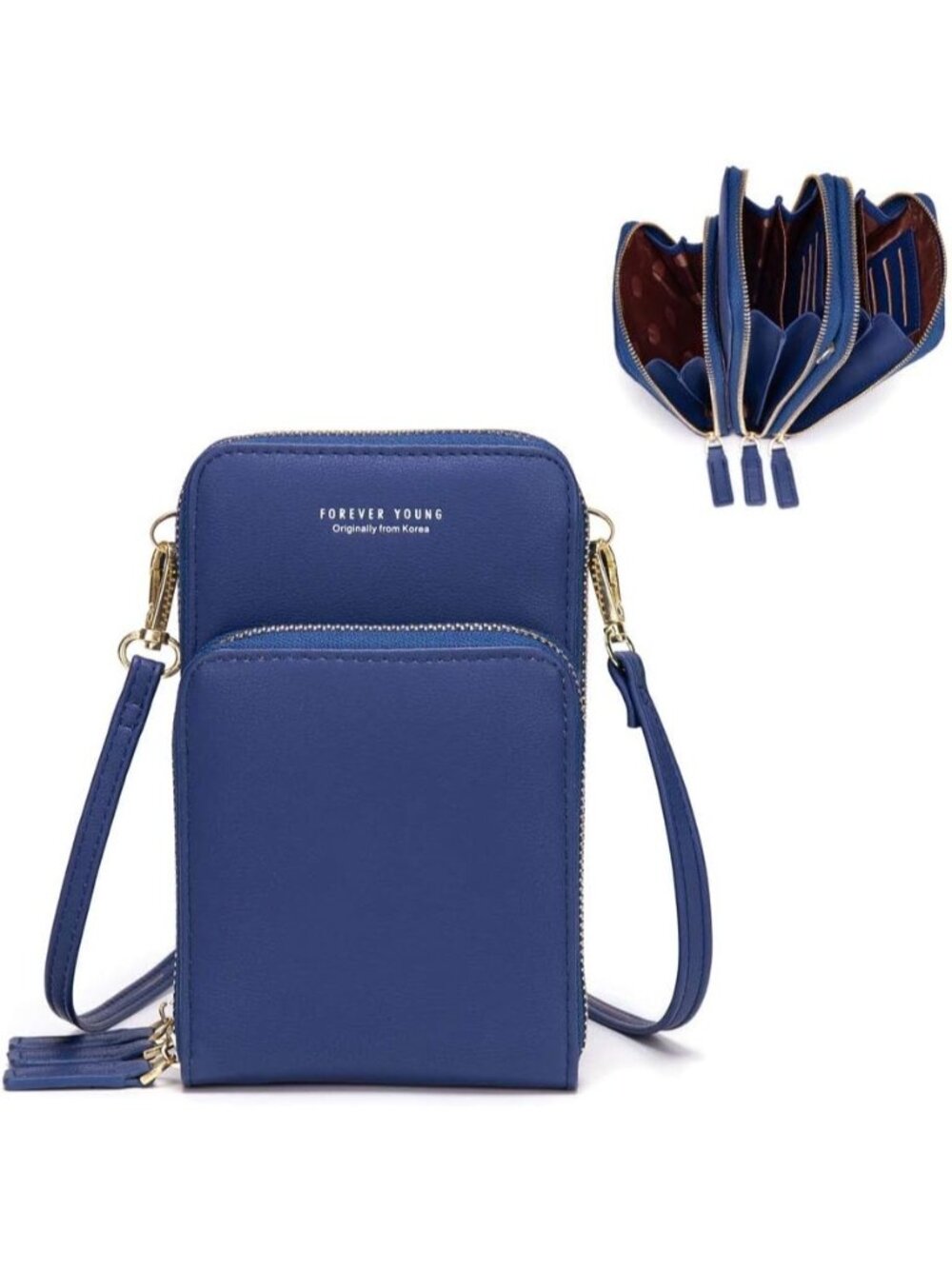 Women's Dark Blue Small Leather with Guitar Strap  Crossbody bags with 2 Slots